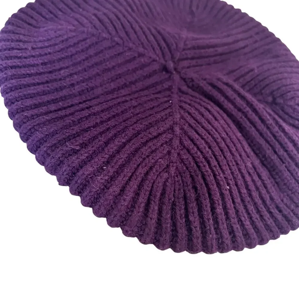 Janie and Jack Girls Ribbed Wool Blend Purple Knit Buret Hat Size 4-5